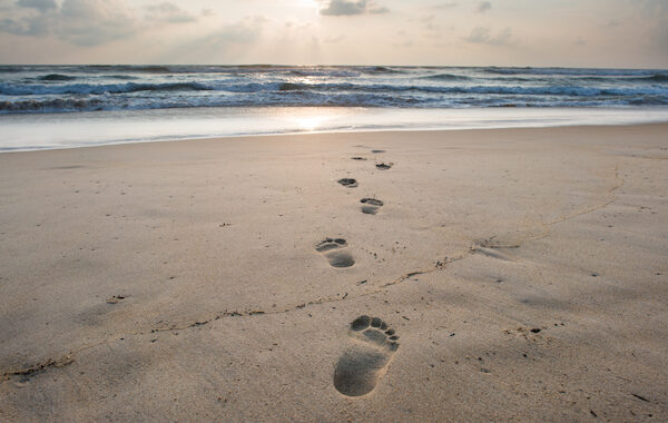 Footsteps On Sandy Beach